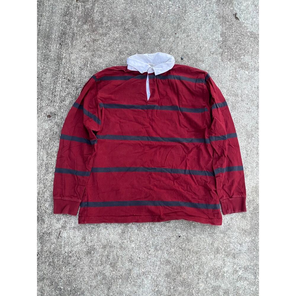 Old Navy Striped Red Long Sleeve Rugby Polo Shirt Preppy Retro - Men’s Large